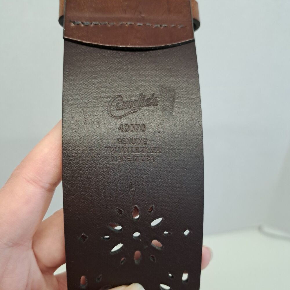 Candies Women's L Genuine Italian Leather Flower Cutout Made in USA - Picture 3 of 5